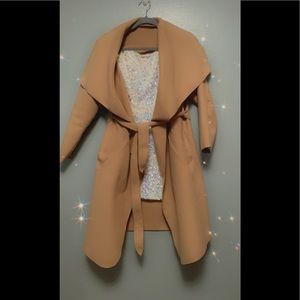 Juniors strapless white sparkly mini dress.